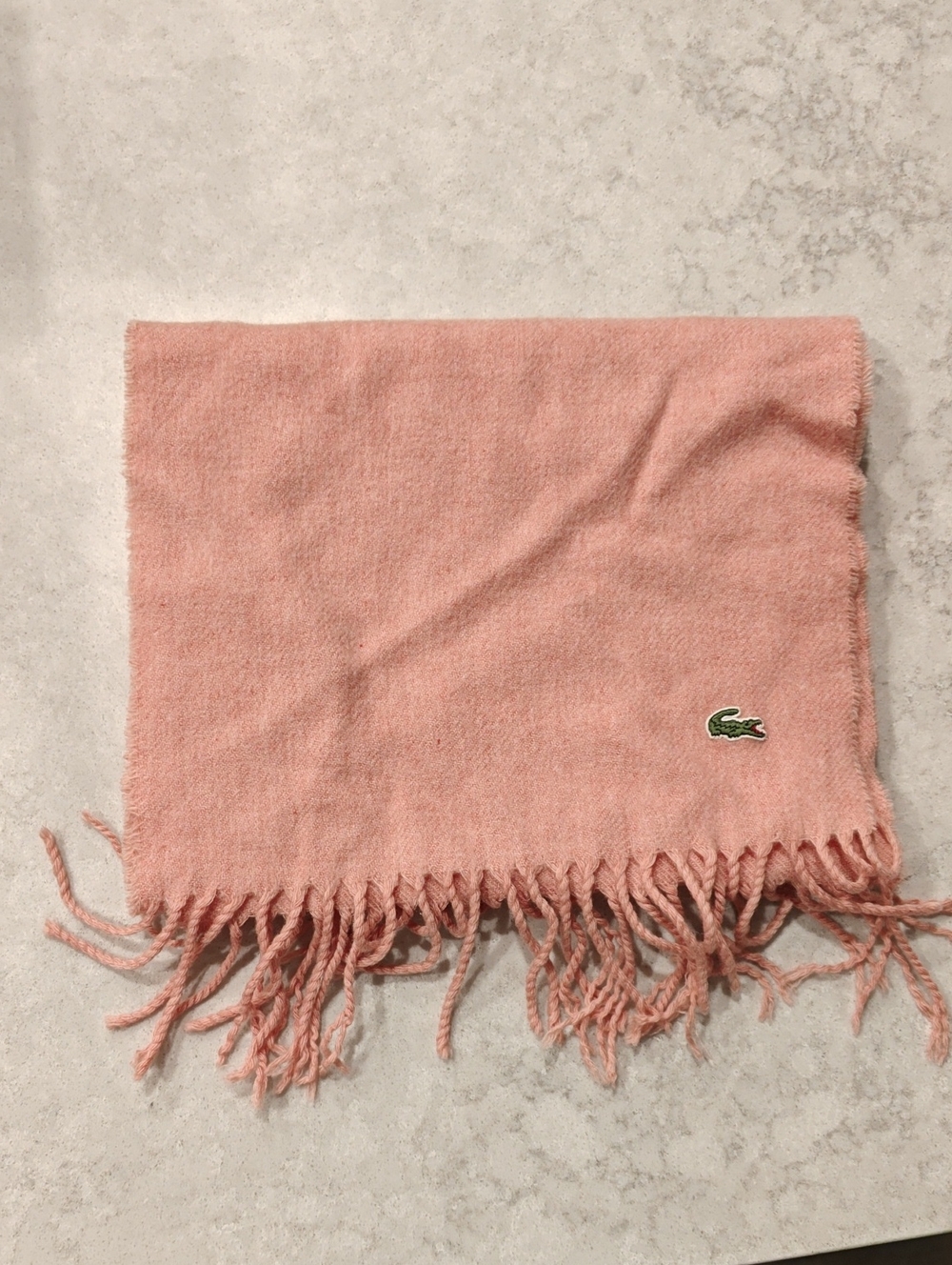 Lacoste Blush Pink Fringe Scarf with Crocodile Logo
